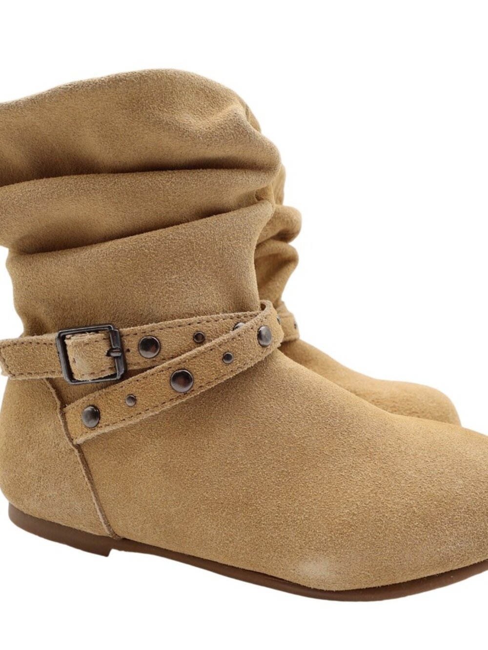 L'Amour Slouchy Buckle Boots Toddler Size 1 Tan Leather Studded Ankle